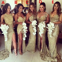 Sparkly BlingBling Sequined Mermaid Bridesmaid Dresses Sexy Backless Slit Plus Size Maid of Honour Gowns Wedding Party Vestidos266z