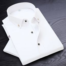 Men's Casual Shirts High Quality Non-ironing Men Dress Shirt Short Sleeve Solid Male Clothing Fit Business Shirts White Blue Navy Black Red 230721