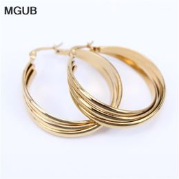 Hoop & Huggie MGUB Stainless Steel Gold Colour Earrings 2 Smooth And Frosted Women Fashion Jewellery Whole Real Map LH1891267B