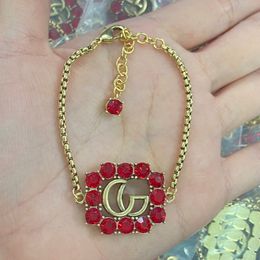 Pearl Micro Inlays Red Crystal Letter Bracelet Brass Luxury Women Chain Bangles Copper Material Girls Bracelets Designer Jewelry Gifts Gifts CGUB3 - -004