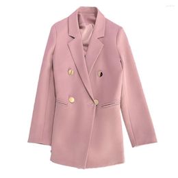 Women's Suits Double-breasted Lady Solid Color Coat Elegant Lapel Stylish Long Sleeve Suit Jacket With Straight Pockets For Office