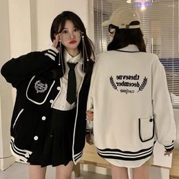 Women's Jackets Jacket Coat Stand Collar Long Sleeve Pockets Buttons Closure Baseball Women Spring Letter Print Patchwork Colour