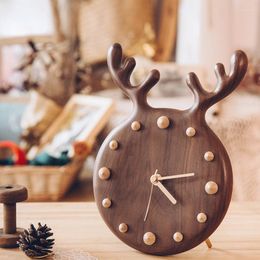 Table Clocks Nordic Real Wood Children Desk Clock Log Japanese Modern Wall Contracted Antlers Led Children's Room Decoration