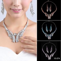 Modest Bridal Necklace Elegant Silver Plated Rhinestone Earrings Jewelry Set Accessories for Prom Dresses Evening Dress2391