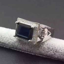 Luxury sapphire ring for man 10 12mm genuine black sapphire pure 925 sterling silver man ring from the biggest Chinese sapphire mi289J