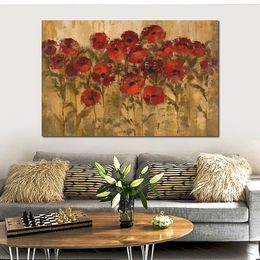Contemporary Village Landscape Sunshine Florals Handmade Abstract Canvas Art for Hotel Lobby Wall