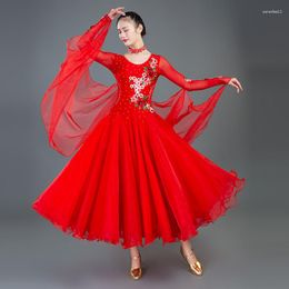 Stage Wear Sexy Women Adult International Standard Performance Competition Red Blue Green Ballroom Dance Dress