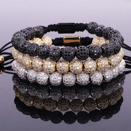 Luxury Men Jewellery Bracelet CZ Micro Pave Ball Beads Woven Custom For Women Gift Valentine's Day Holiday Christmas287C