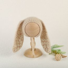 Gift Sets Soft Knitted Stretch Angora Rabbit Bonnet With Big Ears born Pography Props Jersey Crochet Fuzzy Animal Hat Po Shoot 230720