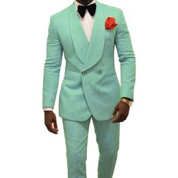 Custom Made Men Suits Mint Pattern Groom Tuxedos Shawl Lapel Groomsmen Wedding Man 2 Pieces Jacket Pants Bow Tie L633201U