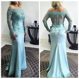 Decote à barco Mangas compridas Vestido de noite formal fino Vestido de noite com apliques de renda Sereia Mãe Noiva Vestidos elegantes 2019 Vestido de formatura Vestidos De 223O