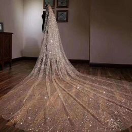 2019 Sparkly Bling Bling Bridal Veil Cathedral Train 3 METERS Luxury Shiny Wedding Party Bridal Veil White Champagne262s