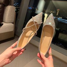 Dress Shoes Chic Crystal cross band moccasins femme mary janes ballerina pointed toe loafers woman flats bling glitter sneaker shoes women L230721