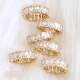 Cluster Rings Handmade Pave Square Radiant Cut Diamond Band Ring Luxury 14K Gold Engagement Cocktail Wedding For Women Men Jewelry253w