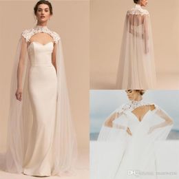 Tulle Long High Neck Wedding Cape Lace Jacket Wrap White Ivory Women Bridal Accessories Custom Made Lace Applique240B