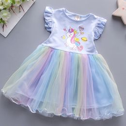 Girls Dress 2023 New Summer Princess Dresses Flying Sleeve Kids Clothes Unicorn Party Baby Dresses For Children Clothing 3-8Y