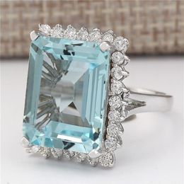 Cluster Rings Natural Aquamarine Gemstone Bizuteria S925 Sterling Silver Ring For Women Fine 925 Jewellery Square Invisible Setting288L