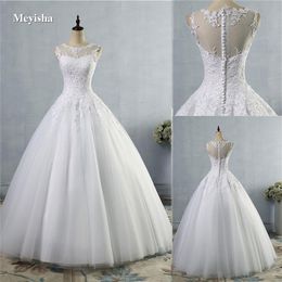 ZJ9036 2021Tulle Lace White Ivory formal O Neck Bridal Dress Dresses Wedding Prom Gown plus size 2-28W226r