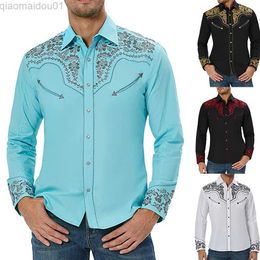 Men's Casual Shirts Men Spring Tops Western Vintage Printed Long Sleeve Shirts Casual Loose Slim Button Down Dress Shirt Blouse Tops Mens Clothes L230721