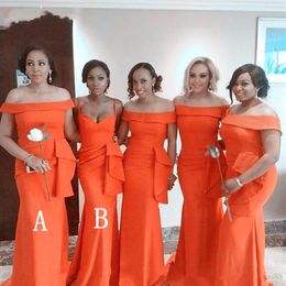 Orange Mermaid Plus Size Bridesmaid Dresses Long Different Styles Same Color Black Girls African Sexy New Prom Dresses Party Gowns317p