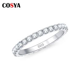 COSYA 925 Sterling Silver 2MM Moissanite Row Rings Full Circle for Women Diamond Rings Eternity Wedding Band Engagement Jewelry