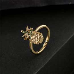 Wedding Rings Fashion Gold Color Pineapple Ring Unique Design Women Summer Jewelry Drop Open Adjustable Size Wholesale