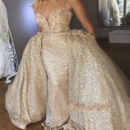 Luxury Champagne Evening Dresses With Detachable Skirt Formal Women Holiday Wear Celebrity Party Gowns Plus Size Custom Made285f