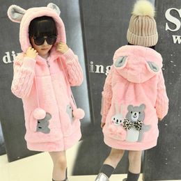 2020 rabbit girl coat fur hood wool zipper jacket pink winter autumn fall 3 4 5 6 7 8 years old bear ears clothing whole LJ201275d