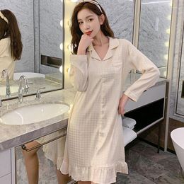 Women's Sleepwear Nightdress 2023 Spring Autumn Nightgown Ice Silk Long Sleeved Skirt Sexy Dress Sweet Lovely Home Clothes