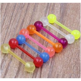 Tongue Barbell 100pcs lot Mix 6 Colour Acrylic Glow In Dark Tong jllPfG carshop2006280H