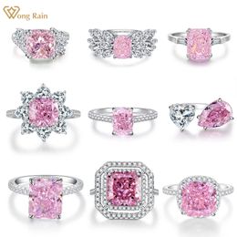Wedding Rings Wong Rain 925 Sterling Silver Crushed Ice Cut Pink Sapphire High Carbon Diamond Gemstone Engagement Fine Jewellery Ring Wholesale 230721