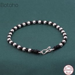 Handmade 925 Sterling Silver colour Beads black Rope Bracelets Cord String Braided Friendship Lucky Bangle For Women Men Couple CX310O