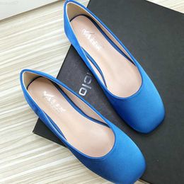 Dress Shoes Lady Silk Stain Flats Square Toe Ballerina Rojas Green Blue Slip-Ons Latex Spongy Insole For Tender Feet Wide Fitting 48 45 47 L230721