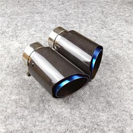 Universal Muffler Glossy Carbon Fibre With Blue Burnt Stainless Steel Exhaust Pipe Auto Tips For Akrapovic 1 Piece252w