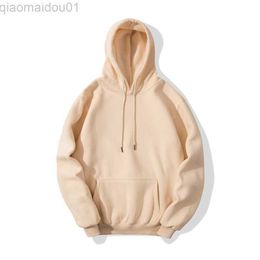 Men's Hoodies Sweatshirts Fashion Khaki Men Hoodies Hip Hop Streetwear Casual Hoodies Sweatshirts Elasticity Solid Colour Fleece Thick Warm Threaded Cuffs L230721