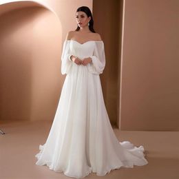 2022 vestido de noiva estilo simples e generoso uma palavra pescoço fino e confortável cor sólida saia longa3374