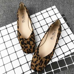 Dress Shoes Large Size 34-44 leopard pattern square toe shallow flock ballet flats wowen ballerina shoes woman comfy slip on moccasins 2020 L230721