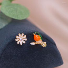 Stud Earrings Korean Lovely Animal Jewellery Sweet Cute Rhinestone Bird Flower For Women Girls Trendy Asymmetric Ear Gifts
