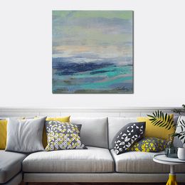 Teal Wave Handmade Abstract Seascape Oil Painting on Canvas with Textured for Living Room Wall Art