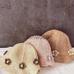Caps Hats Pastoral Style Handwoven Straw Kids Bucket Hat Forest Flowers Child Girl Breathable Fisherman Cap Sombrero Beach Straw Hat x0810