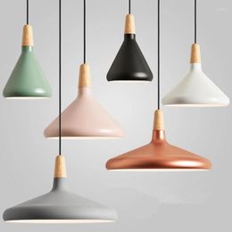 Pendant Lamps Nordic Style Restaurant Small Chandelier Dining Project Decoration Personality Creative Single-head Colour Aluminium Lampshade