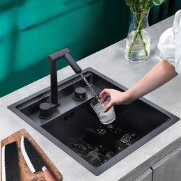 black Hidden Kitchen sinks Single bowl Bar Small Size Stainless Steel Balcony Concealed Sink223O