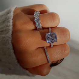 925 Sterling Silver Created Moissanite finger Rings Set Eternal Wedding Engagement topaz Gemstone Rings for Women Jewelry291E