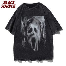 Men's T-Shirts Hip Hop Streetwear T-Shirt Men Harajuku Horror Ghost Face Graphic T Shirt Cotton Washed short Sleeve Oversized Men J230516