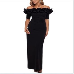 Black Spandex Luxury Evening Dress 2021 Women Elegant Bateau Long Party Female Sheath Prom Dresses196G