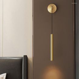 Wall Lamp Light Luxury Copper LED Height Adjustable Gold Black Brass Warm Atmosphere Sconces For Bedside Foyer El Room