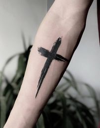 2022 New So Cool Hip-hop Dark Black Cross Art Waterproof Juice Tattoo Stickers for Woman Man Body Arm Thigh Temporary Tattoo