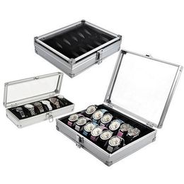 Grid Slots watch box convenient light watch winder Jewellery Wrist Watches Case Holder Display Storage Box Aluminium organize232R