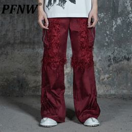 Men s Pants PFNW Summer American Retro Original Niche Cargo Splicing Pleated Loose Straight Tassel Street Trousers 28A2860 230721