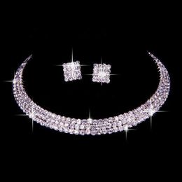 100% Same as Image Classic Rhinestone Jewelry Set Wedding Bridal Necklace and Earrings Po Bride Evening Prom Party Homecoming A291J